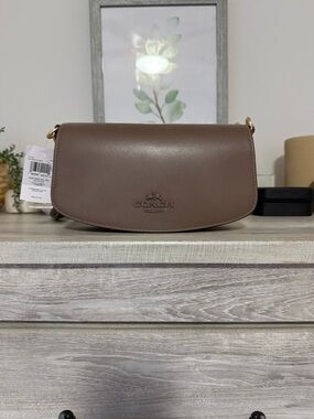 Coach Taupe Leather Saddle Shoulder Bag with Gold Hardware
